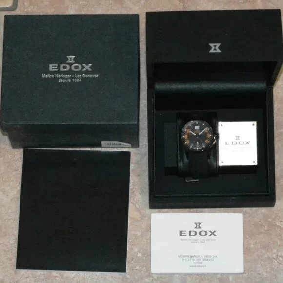 EDOX Men's 42mm Rally Timer Big Date 64008-37N-NOR Stainless Steel Rubber Watch!